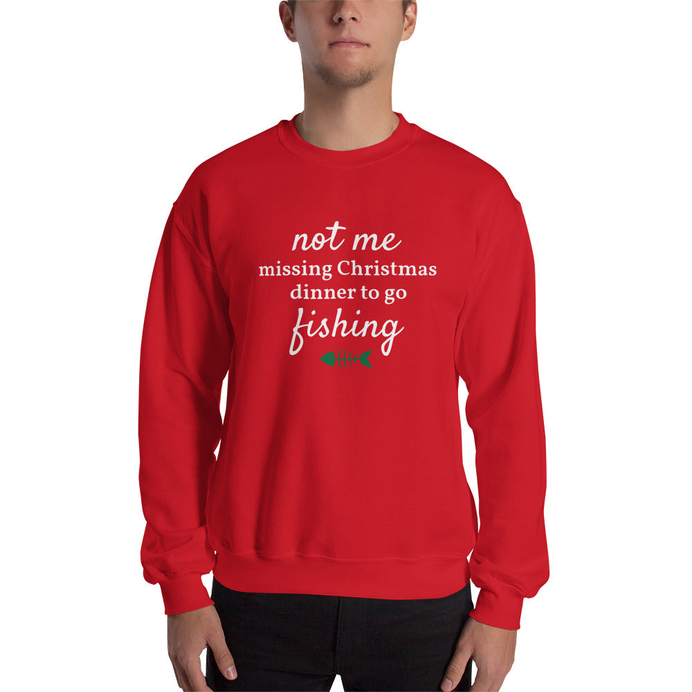 Not Me Missing Christmas Dinner to Go Fishing Ugly Christmas Sweater (Unisex) Red / L