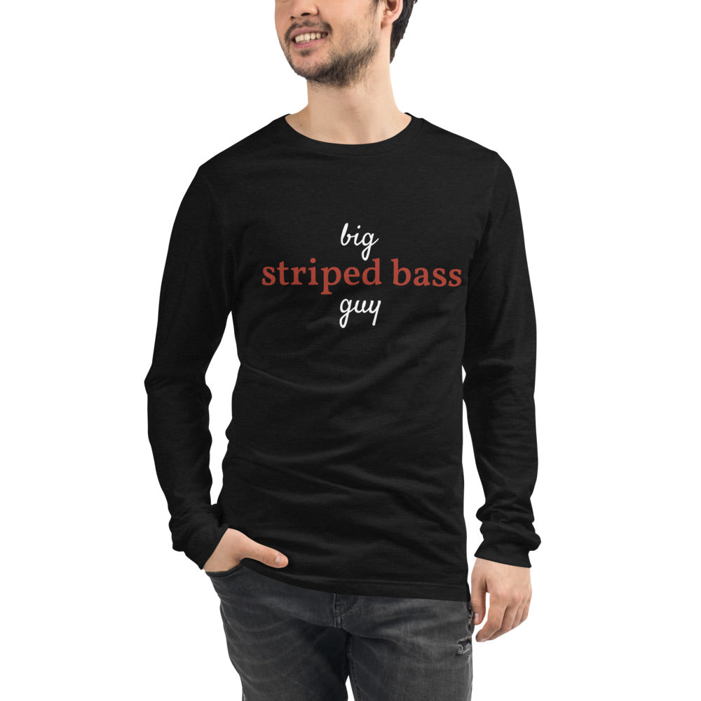 Men's Big Striped Bass Guy Long Sleeve T-Shirt Black Heather / 2XL
