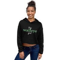 Women’s Big Walleye (Pickerel) Girl™ Hoodie Crop With Fishbone Skeleton Sleeve Detail