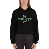 Women’s Big Walleye (Pickerel) Girl™ Hoodie Crop With Fishbone Skeleton Sleeve Detail