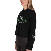 Women’s Big Walleye (Pickerel) Girl™ Hoodie Crop With Fishbone Skeleton Sleeve Detail