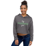 Women’s Big Walleye (Pickerel) Girl™ Hoodie Crop With Fishbone Skeleton Sleeve Detail